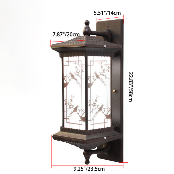 Traditional Chinese Rectangular Aluminum Glass Solar LED Wall Sconce Lamp For Garden | Stornfield