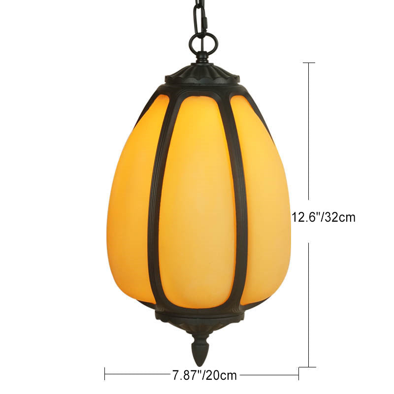Traditional Chinese Waterproof Aluminum PC Dolomite Elliptical Pumpkin 1-Light Pendant Light For Ourdoor Patio | Stornfield