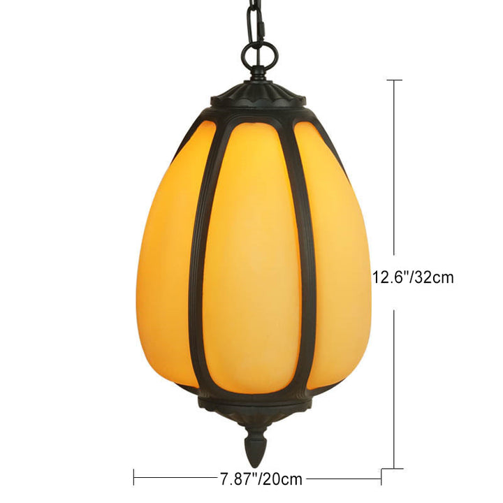Traditional Chinese Waterproof Aluminum PC Dolomite Elliptical Pumpkin 1-Light Pendant Light For Ourdoor Patio | Stornfield