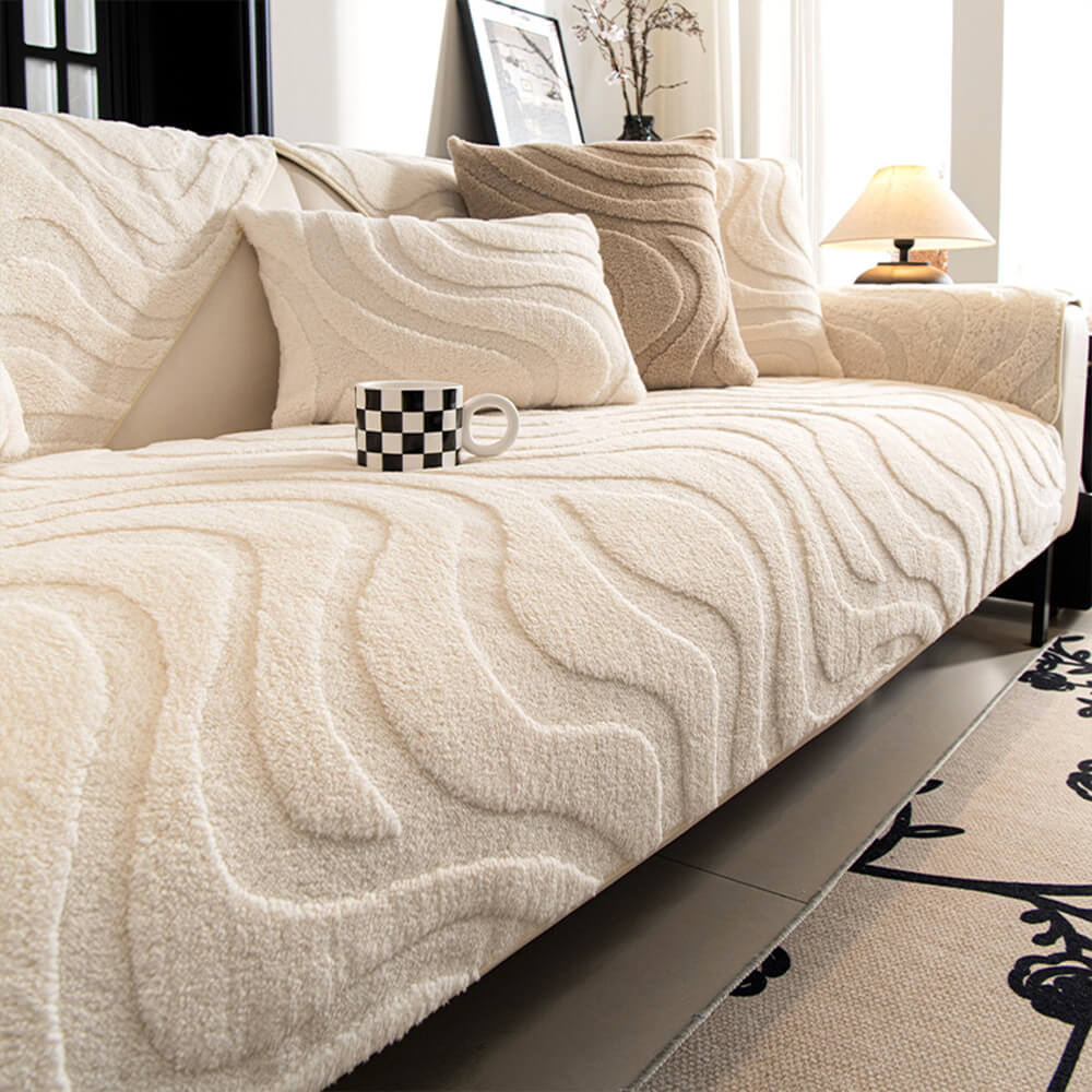 Warm Plush Curved Jacquard Non-Slip Sofa Protector Cover | Stornfield