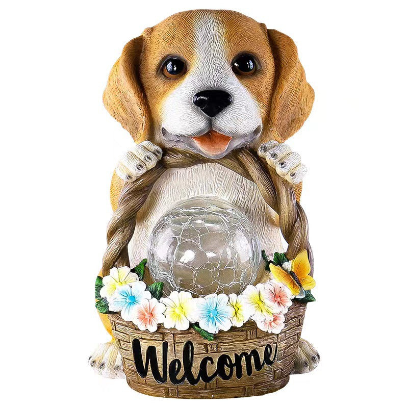 Solar Outdoor Puppy Welcome LED Garden Resin Landscape Light | Stornfield
