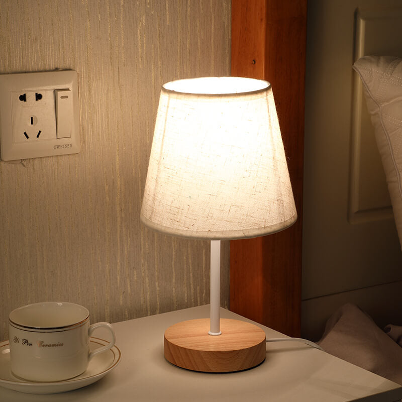 Stornfield | Solid Wood Cone Vintage Nordic Fabric LED Table Lamp