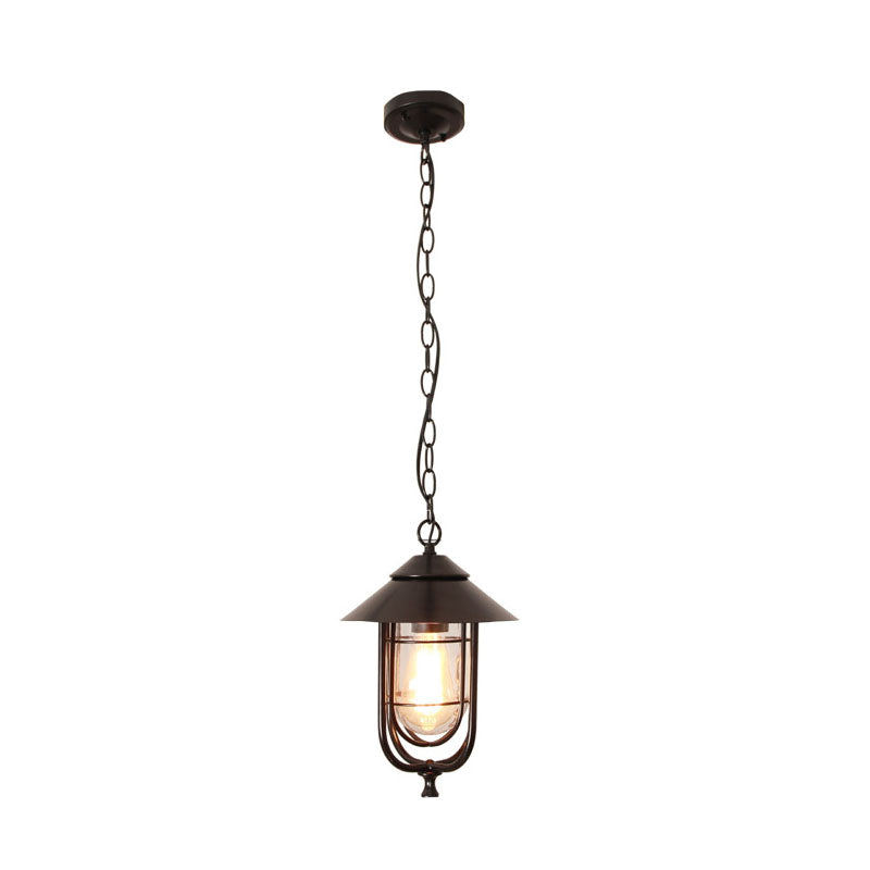 Industrial Vintage Aluminum Cage Glass 1-Light Outdoor Waterproof Pendant Light | Stornfield