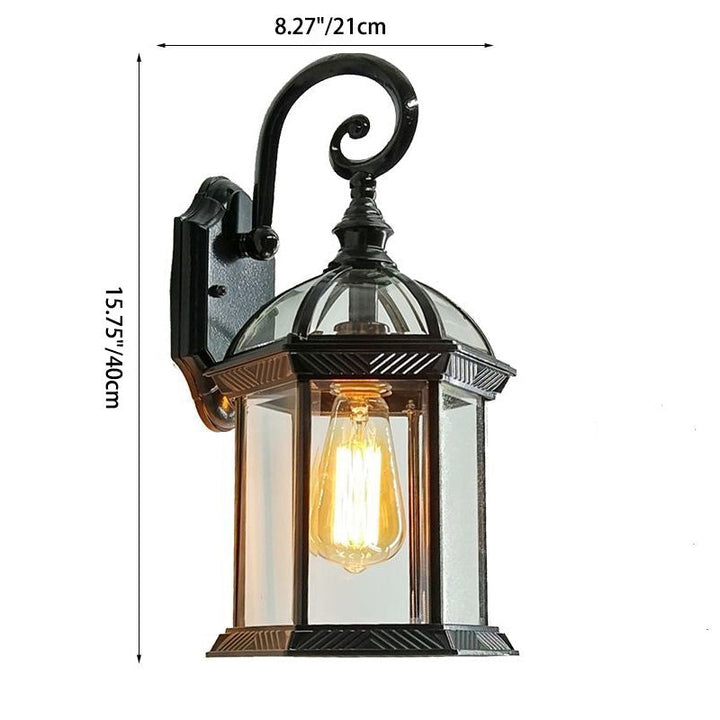 Traditional European Waterproof Aluminum Glass Hexagonal Prism 1-Light Wall Sconce Lamp For Garden | Stornfield