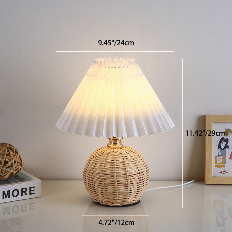 Stornfield | RattaLume Nordic LED Table Lamp | Woven Rattan and Foldable Fabric Lampshade | Ambient Light | Bedroom Decor