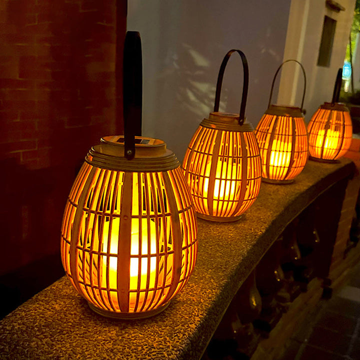 Modern Art Deco Solar Round Lantern Rattan LED Outdoor Landscape Light For Garden | Stornfield