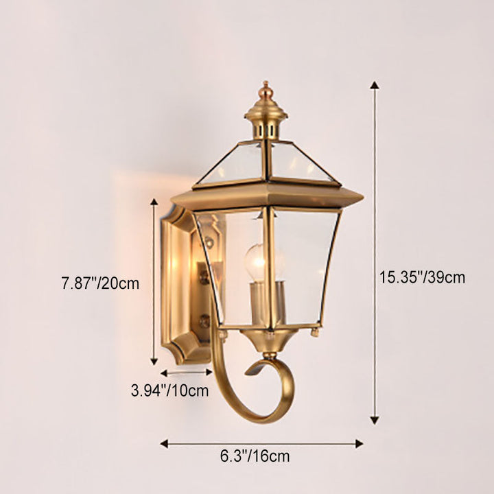 European Modern Luxury Quadrilateral Brass Glass Waterproof 1-Light Outdoor Wall Sconce Lamp | Stornfield
