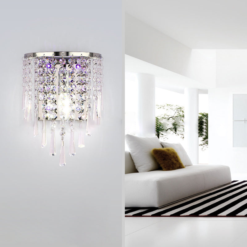 Stornfield | Modern Luxury Octagonal Semi-Round Crystal Stainless Steel Pearl 1-Light Sconce for Living Room