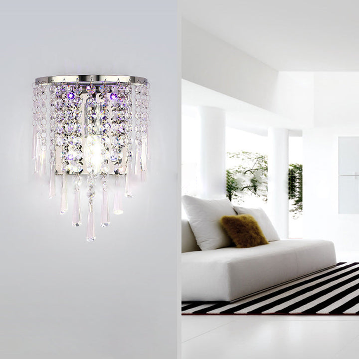Stornfield | Modern Luxury Octagonal Semi-Round Crystal Stainless Steel Pearl 1-Light Sconce for Living Room
