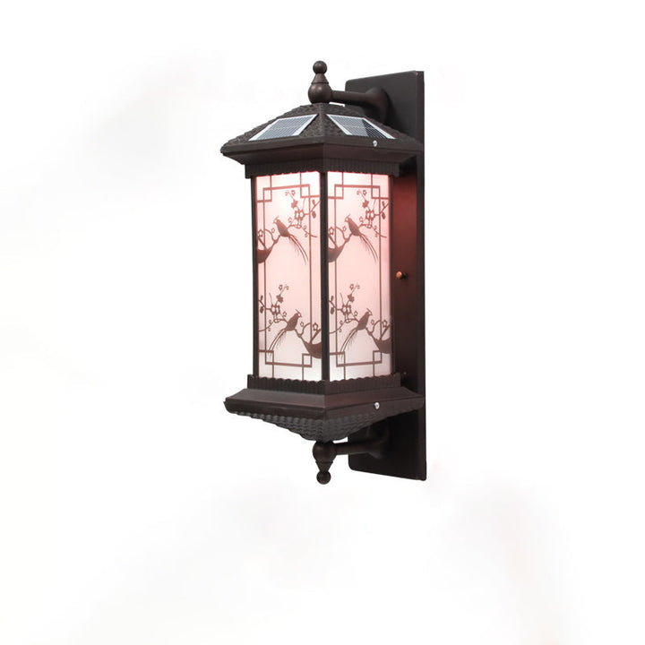 Traditional Chinese Rectangular Aluminum Glass Solar LED Wall Sconce Lamp For Garden | Stornfield