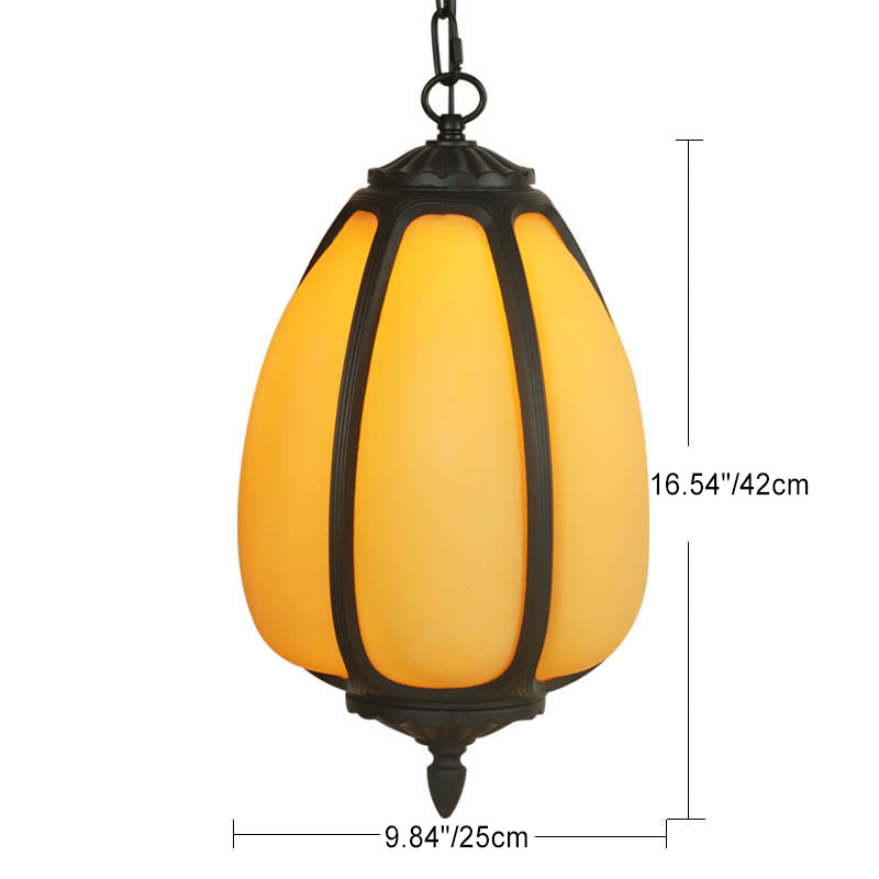 Traditional Chinese Waterproof Aluminum PC Dolomite Elliptical Pumpkin 1-Light Pendant Light For Ourdoor Patio | Stornfield
