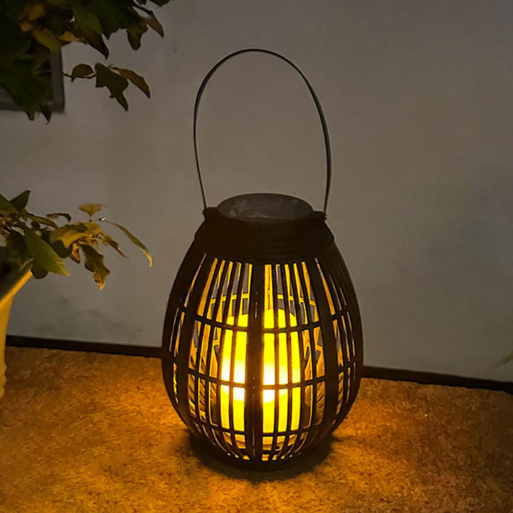 Modern Art Deco Solar Round Lantern Rattan LED Outdoor Landscape Light For Garden | Stornfield