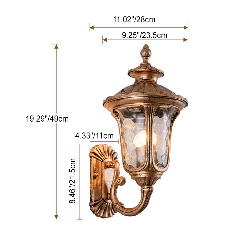 Traditional European Waterproof Castle Shaped Aluminum Glass 1-Light Outdoor Wall Sconce Lamp For Garden | Stornfield