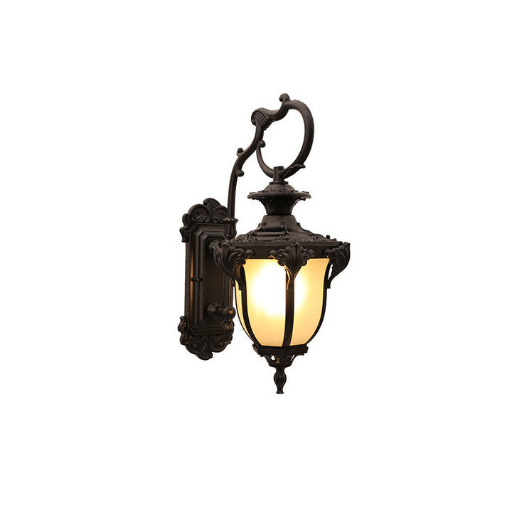 European Retro Aluminum Glass Carved Lantern 1-Light Outdoor Waterproof Wall Sconce Lamp | Stornfield