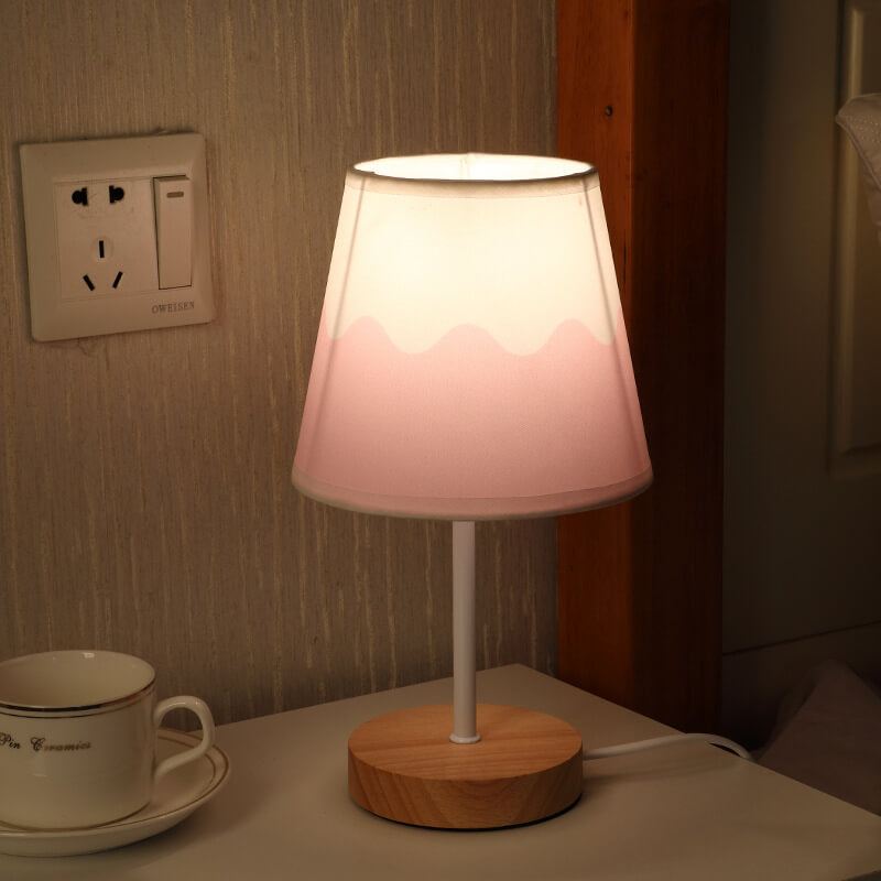 Stornfield | Nordic Vintage Fabric Cone Solid Wood LED Table Lamp