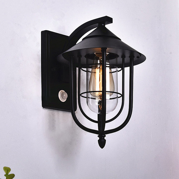 Contemporary Industrial Iron Waterproof Human Body Sensing 1-Light Outdoor Wall Sconce Lamp For Outdoor Patio | Stornfield