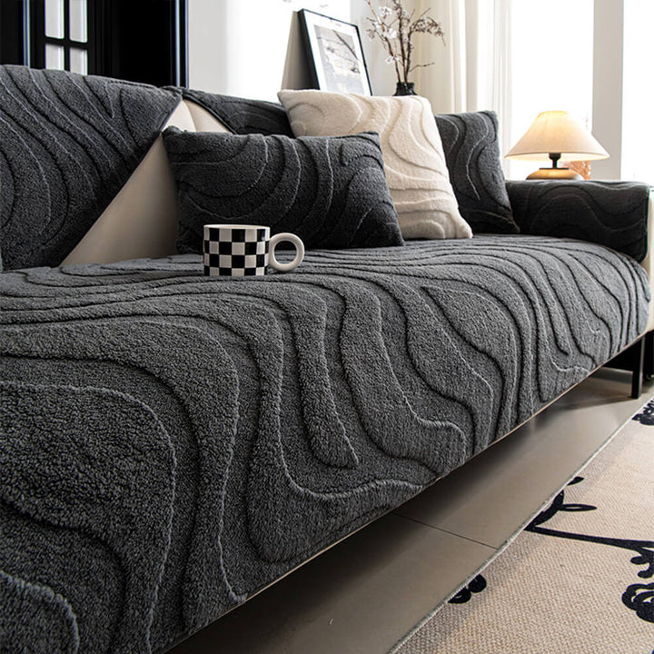 Warm Plush Curved Jacquard Non-Slip Sofa Protector Cover | Stornfield