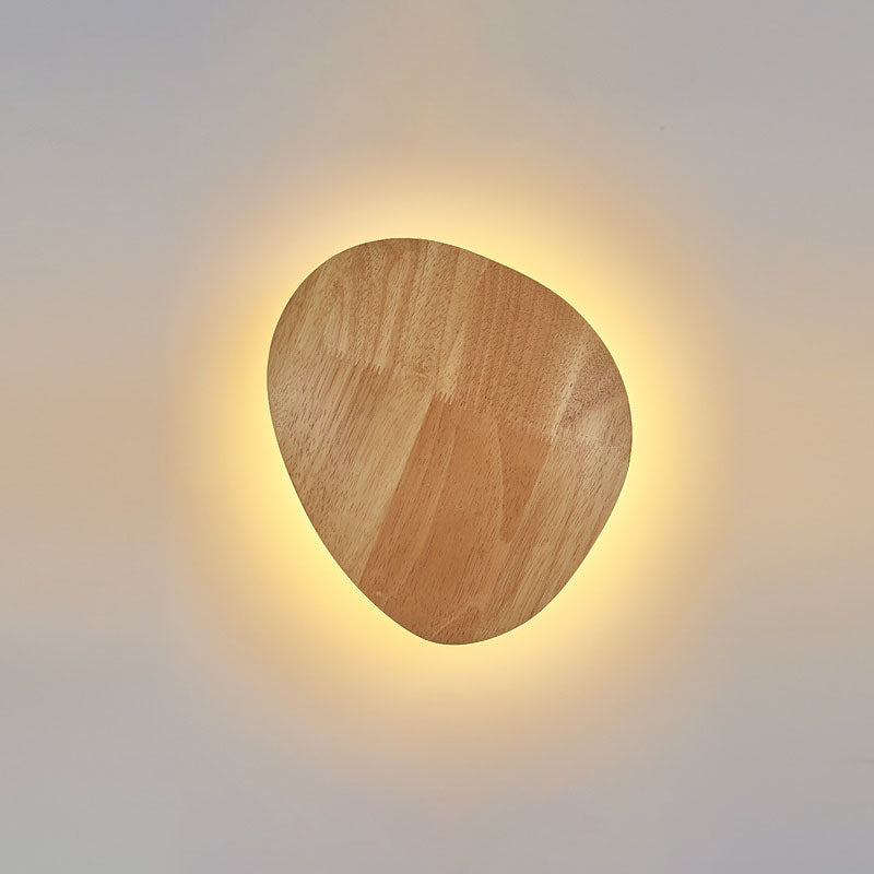 Stornfield | Modern Minimalist Irregular Oval Round Wood LED Wall Lamp for Living Room