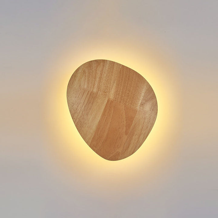 Stornfield | Modern Minimalist Irregular Oval Round Wood LED Wall Lamp for Living Room
