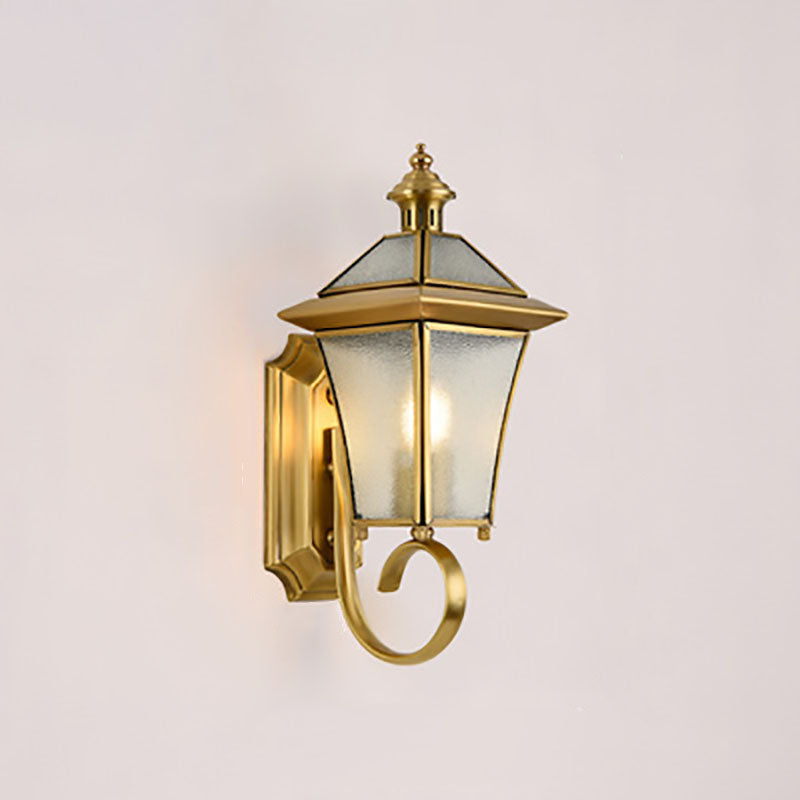 European Modern Luxury Quadrilateral Brass Glass Waterproof 1-Light Outdoor Wall Sconce Lamp | Stornfield