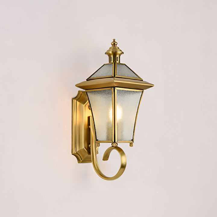 European Modern Luxury Quadrilateral Brass Glass Waterproof 1-Light Outdoor Wall Sconce Lamp | Stornfield