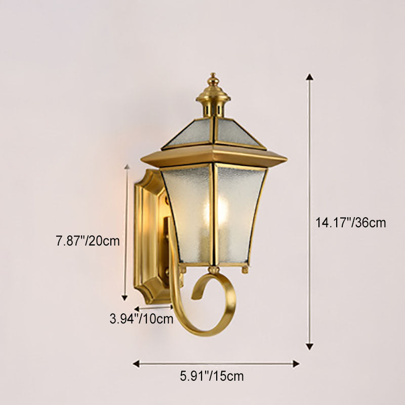 European Modern Luxury Quadrilateral Brass Glass Waterproof 1-Light Outdoor Wall Sconce Lamp | Stornfield