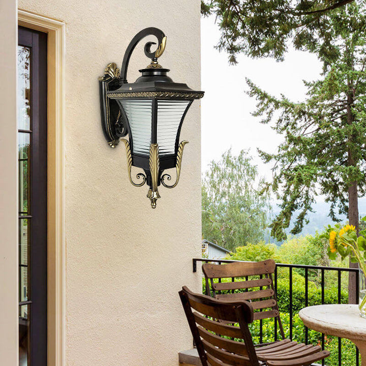 European Vintage Outdoor Square Cage Aluminum Glass 1-Light Wall Sconce Lamp | Stornfield