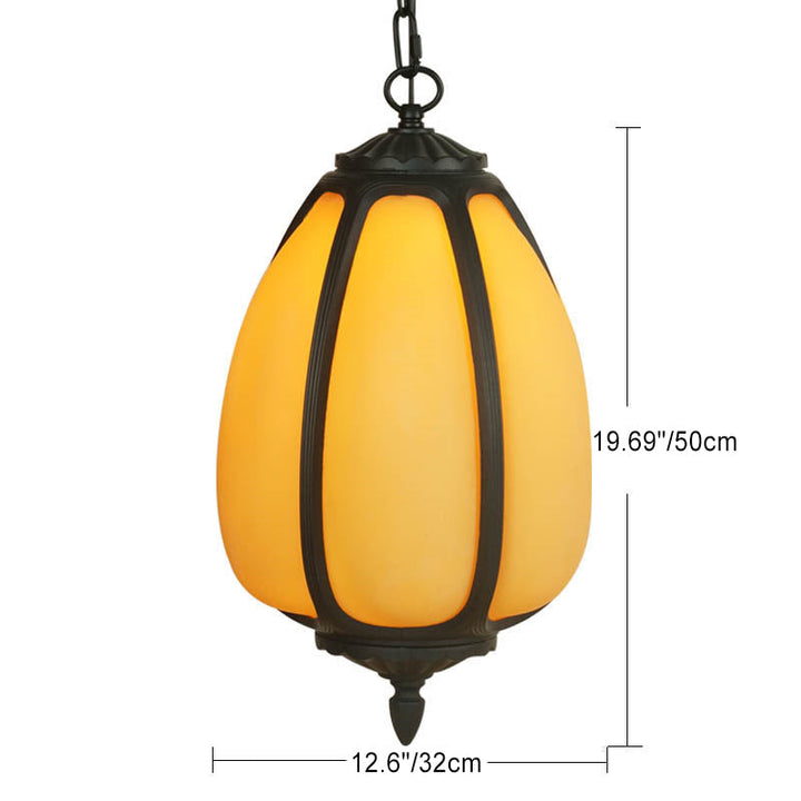 Traditional Chinese Waterproof Aluminum PC Dolomite Elliptical Pumpkin 1-Light Pendant Light For Ourdoor Patio | Stornfield