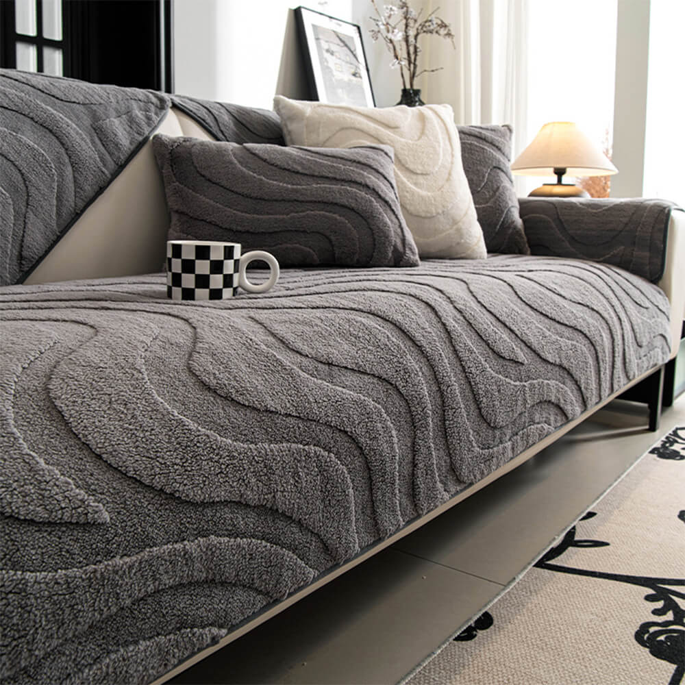 Warm Plush Curved Jacquard Non-Slip Sofa Protector Cover | Stornfield