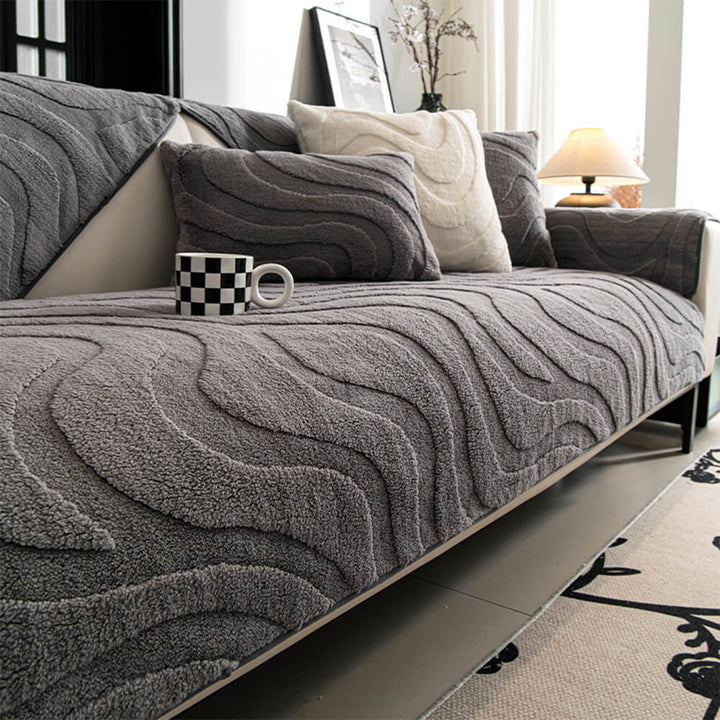 Warm Plush Curved Jacquard Non-Slip Sofa Protector Cover | Stornfield