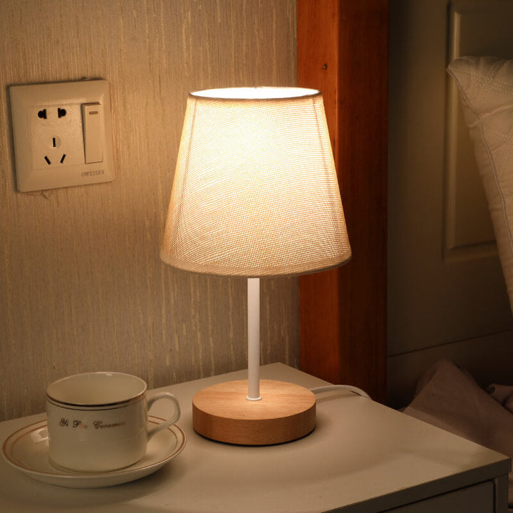 Stornfield | Solid Wood Cone Vintage Nordic Fabric LED Table Lamp