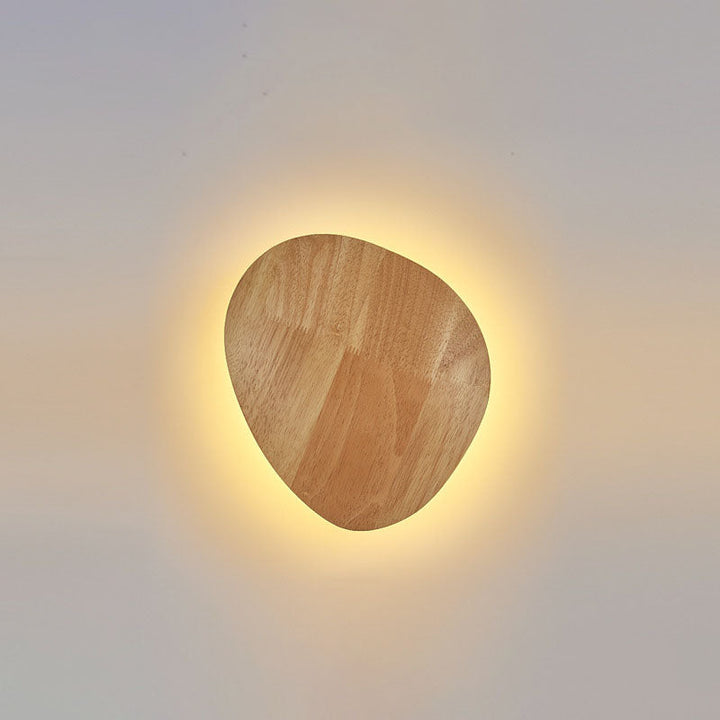 Stornfield | Modern Minimalist Irregular Oval Round Wood LED Wall Lamp for Living Room