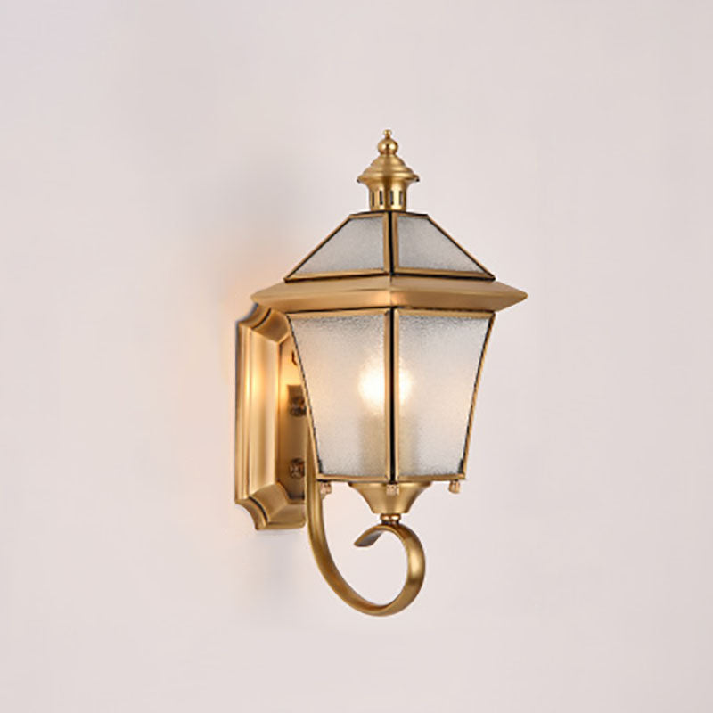 European Modern Luxury Quadrilateral Brass Glass Waterproof 1-Light Outdoor Wall Sconce Lamp | Stornfield