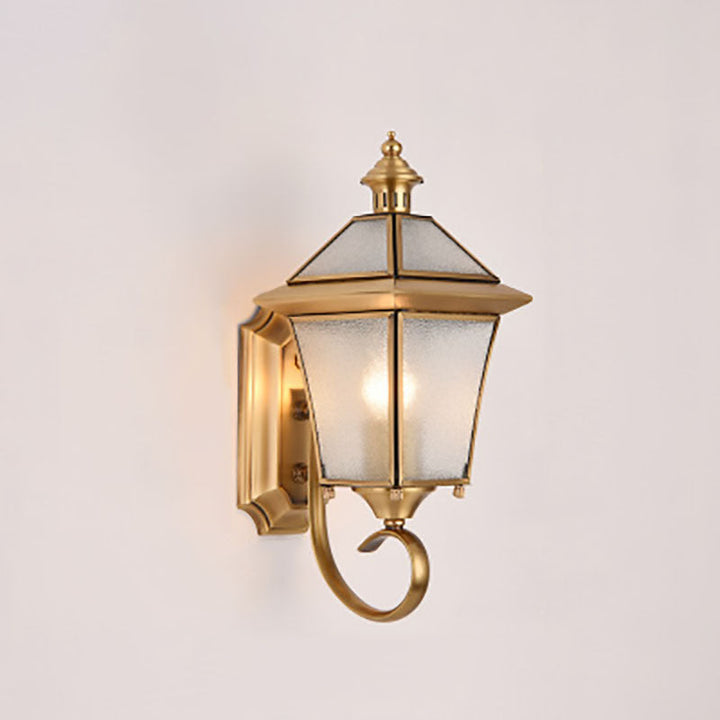 European Modern Luxury Quadrilateral Brass Glass Waterproof 1-Light Outdoor Wall Sconce Lamp | Stornfield