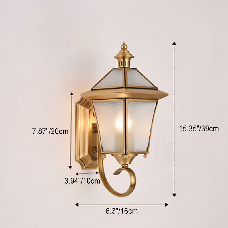 European Modern Luxury Quadrilateral Brass Glass Waterproof 1-Light Outdoor Wall Sconce Lamp | Stornfield
