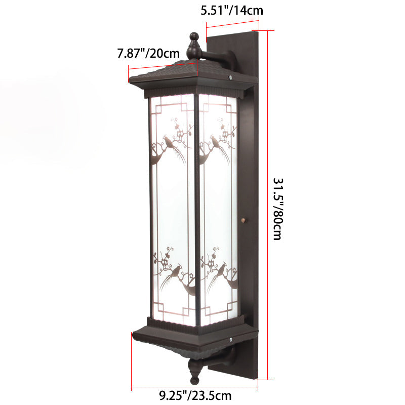 Traditional Chinese Rectangular Aluminum Glass Solar LED Wall Sconce Lamp For Garden | Stornfield