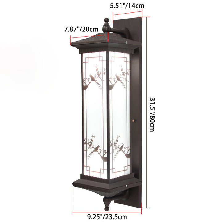 Traditional Chinese Rectangular Aluminum Glass Solar LED Wall Sconce Lamp For Garden | Stornfield