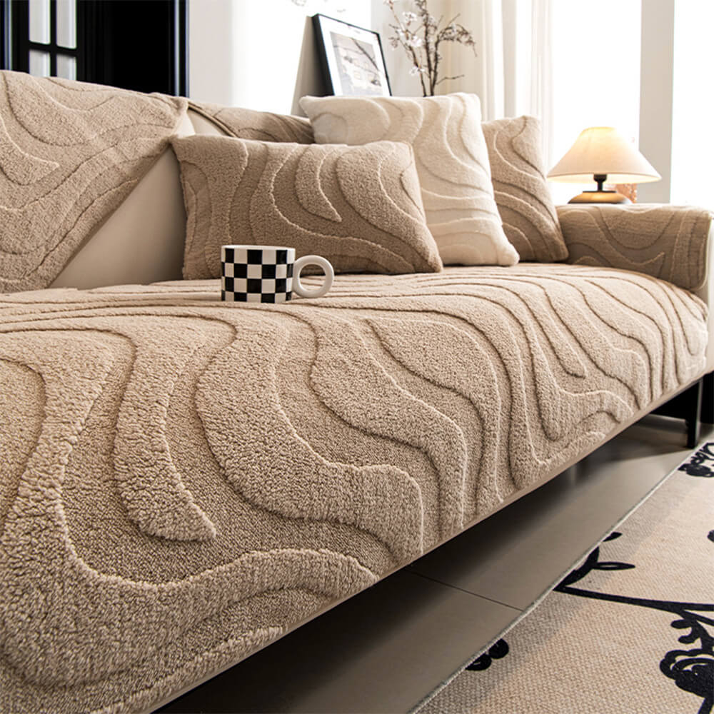 Warm Plush Curved Jacquard Non-Slip Sofa Protector Cover | Stornfield