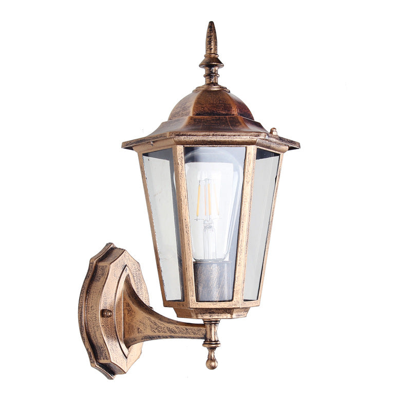 Contemporary Industrial Hexagonal Aluminum Frame Frosted Glass 1-Light Outdoor Wall Sconce Lamp For Garden | Stornfield