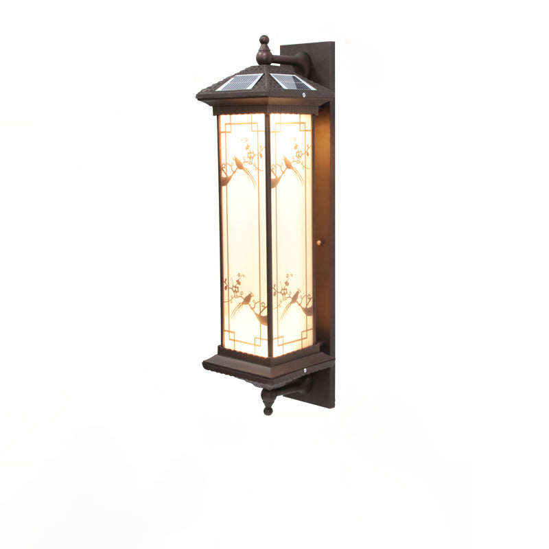 Traditional Chinese Rectangular Aluminum Glass Solar LED Wall Sconce Lamp For Garden | Stornfield
