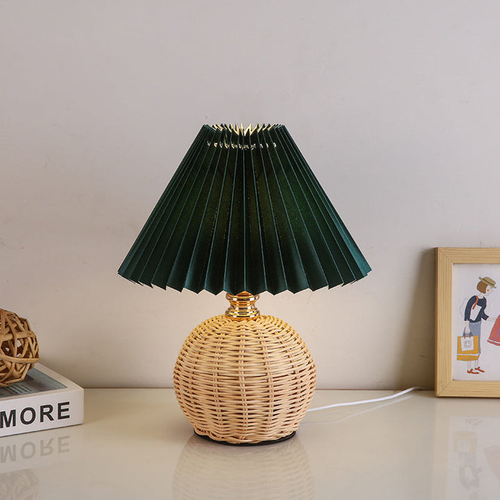 Stornfield | RattaLume Nordic LED Table Lamp | Woven Rattan and Foldable Fabric Lampshade | Ambient Light | Bedroom Decor