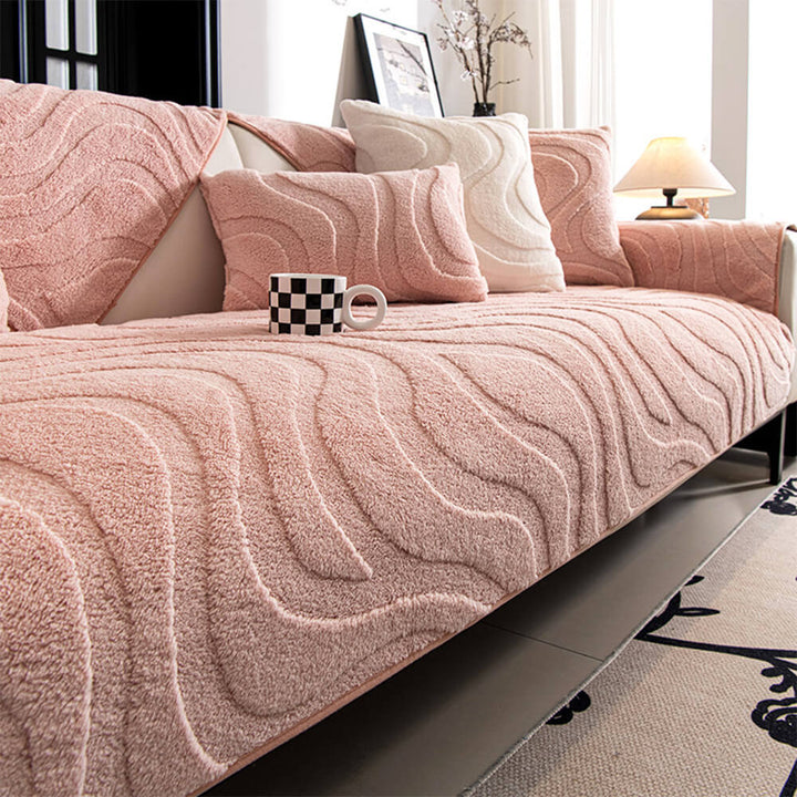 Warm Plush Curved Jacquard Non-Slip Sofa Protector Cover | Stornfield