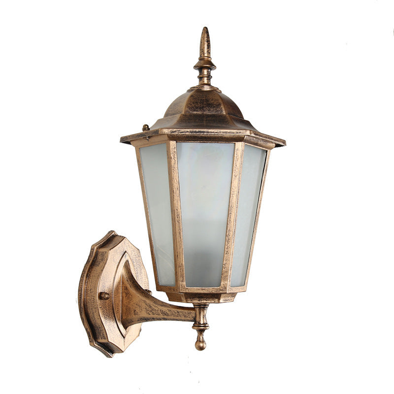Contemporary Industrial Hexagonal Aluminum Frame Frosted Glass 1-Light Outdoor Wall Sconce Lamp For Garden | Stornfield
