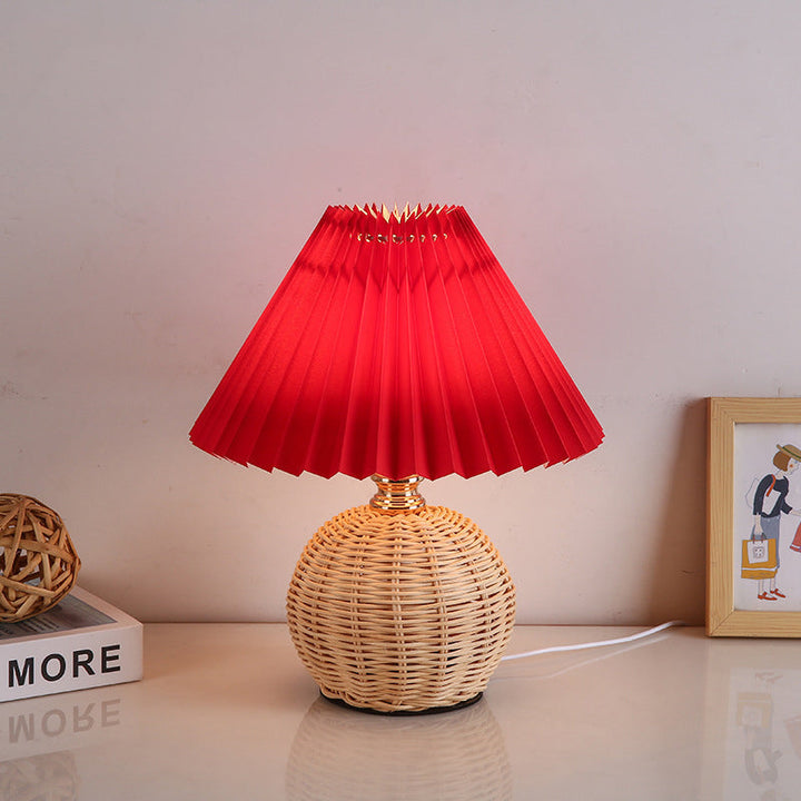 Stornfield | RattaLume Nordic LED Table Lamp | Woven Rattan and Foldable Fabric Lampshade | Ambient Light | Bedroom Decor
