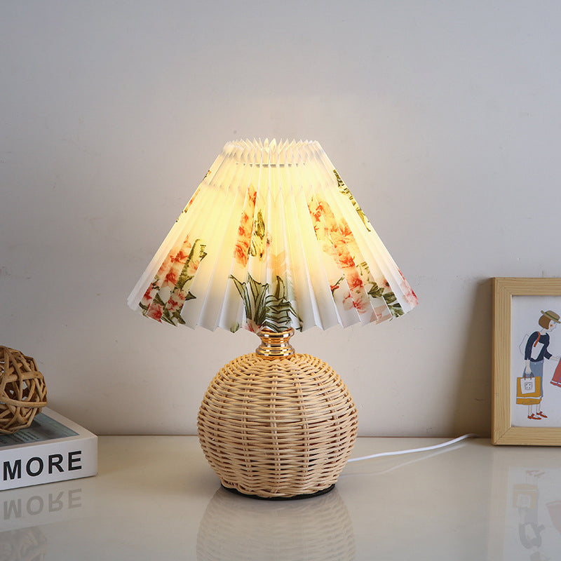 Stornfield | RattaLume Nordic LED Table Lamp | Woven Rattan and Foldable Fabric Lampshade | Ambient Light | Bedroom Decor