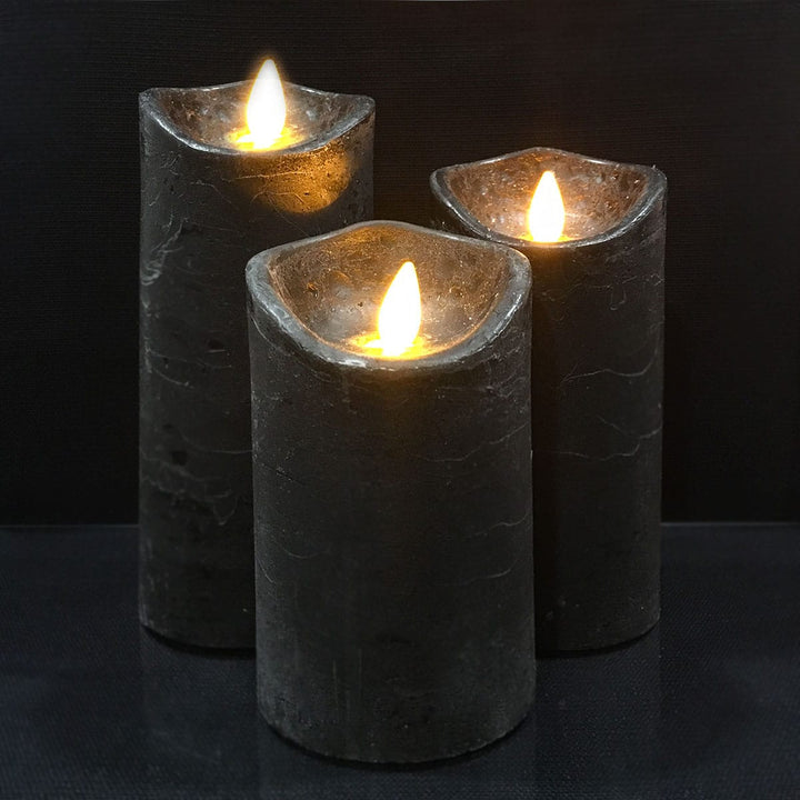 LED Candle - rustic - 3 pieces - 10/12.5/15 cm - with 3D flame - (various colors) | Stornfield