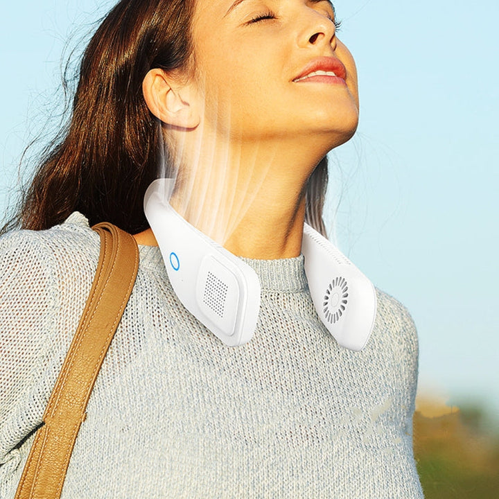 Hand Free Mini USB Neck Fan - Rechargeable Portable Headphone Design Wearable Neckband Fan, 3 Level Air Flow, 360 Degree Free Rotation Perfect for Sports, Office and Outdoor(White) | Stornfield