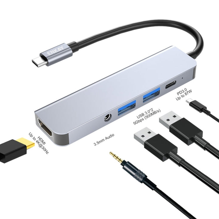 Stornfield | ENKAY Chapeau-Prince 5 in 1 Type-C Hub 4K HDMI Converter Docking Station 3.5mm Audio Jack Adapter