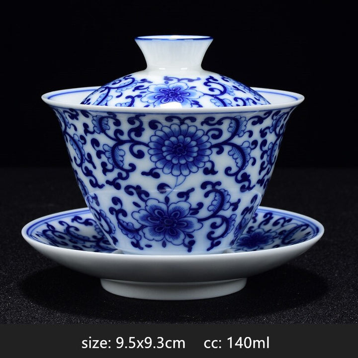 Stornfield | PorceVive Gaiwan Tasse à thé | Porcelaine artisanale avec motif paysage | Service à thé chinois avec couvercle