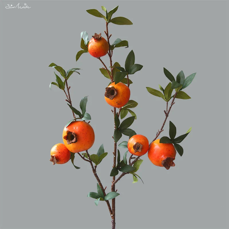 6-Piece Artificial Pomegranate Fruit Branch with Leaves | Stornfield